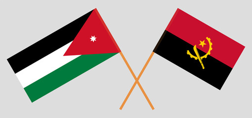 Crossed flags of Jordan and Angola. Official colors. Correct proportion