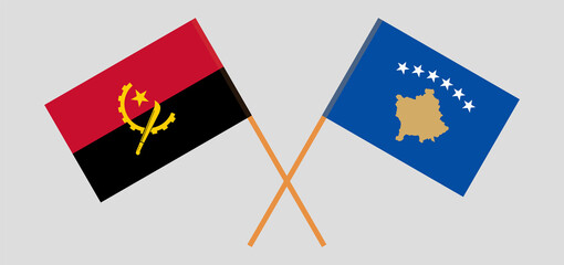 Crossed flags of Angola and Kosovo. Official colors. Correct proportion