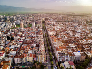 Aerial photograph of the capital of Aydin province - Aydin city  from high point of drone fly in...