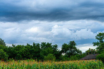 Sky with thunderstorms clouds on sunset