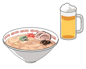 とんこつラーメンとビール