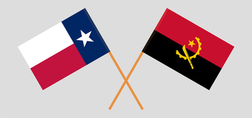 Crossed flags of the State of Texas and Angola. Official colors. Correct proportion