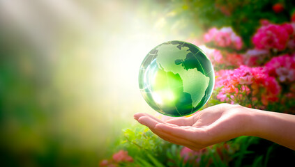 Earth Day or World Environment Day concept. Save our Planet, restore and protect green nature,...