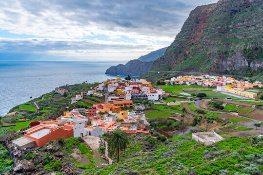 Aerial view of Agulo village at La Gomera, Canary Islands, Spain