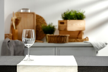 Spring table in the kitchen with the rays of the morning sun and kitchen attributes 