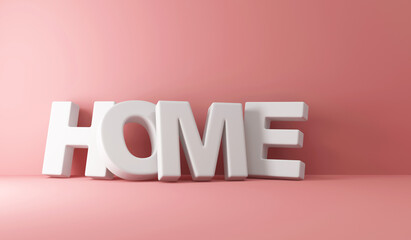 Word HOME near the wall on Pink Studio background
