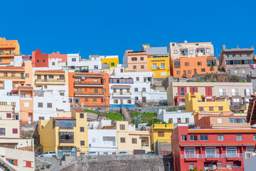 Colorful facades of houses at San Sebastian de La Gomera, Canary Islands, Spain