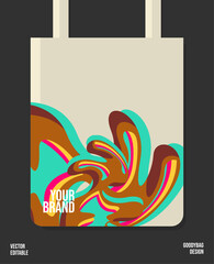Trendy art in tote bags vector editable, for young people, shopping bag, craft production, brand merch, printable, isolated with black background.