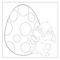 Easter Bunny Coloring Page! Easter Bunny Coloring Book, Easter Bunny Rabbit Cartoon Character with Easter Egg.