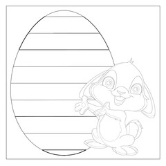 Easter Bunny Coloring Page! Easter Bunny Coloring Book, Easter Bunny Rabbit Cartoon Character with Easter Egg.
