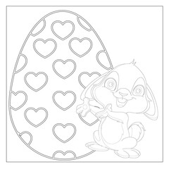 Easter Bunny Coloring Page! Easter Bunny Coloring Book, Easter Bunny Rabbit Cartoon Character with Easter Egg.