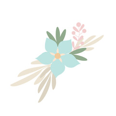 Simple flowers pastel-colored floral arrangement of in flat style vector illustration, symbol of spring, cozy home, Easter holidays celebration decor, clipart for cards, bohemian springtime decoration