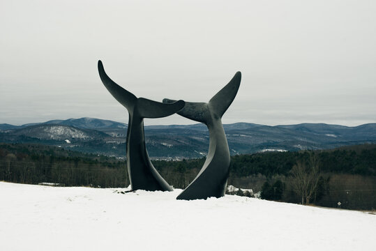 Statue Whale Tails In Randolph, Vermont. USA - Dec, 2019