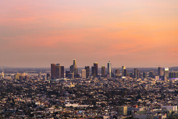 city skyline at sunset