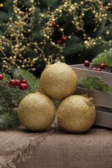 christmas decorations on the background of a Christmas tree