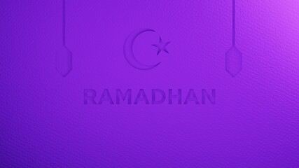 Ramadhan background with paper texture and purple color. 3D illustration with copy space
