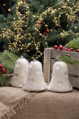 christmas decorations on the background of a Christmas tree