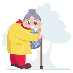 Elderly woman coming back from grocery store. Smiling old female person