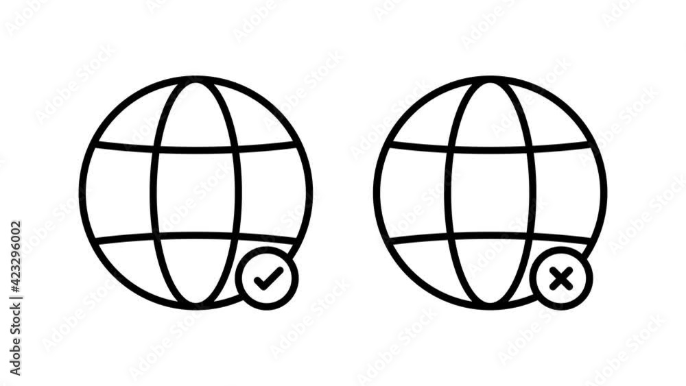 Poster globe flat animated icon.globe with tick and cross icons. vote concept. 4k animated icon to improve 