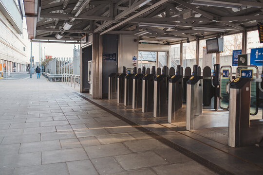Empty Overground station on monday evening, Transport For London during Coronavirus lockdown