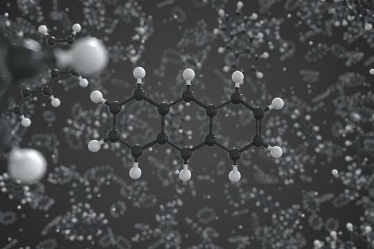 Molecule of anthracene, ball-and-stick molecular model. Science related 3d rendering
