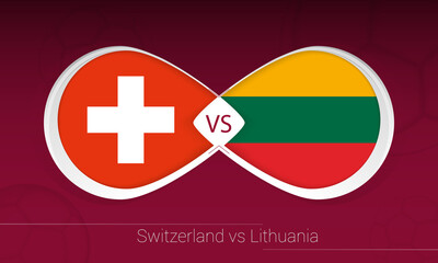Switzerland vs Lithuania in Football Competition, Group C. Versus icon on Football background.