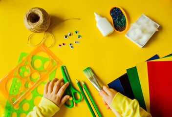 school subjects for creativity on a yellow background, with a place to copy