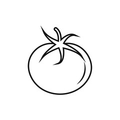 simple vector image drawn by line tomato icon isolated black on white background