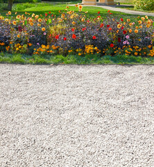 Nice flower bed on the gravel path.
