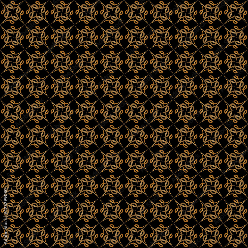 Poster abstract of swirl tile pattern. design diagonal shape gold on black background. design print for ill