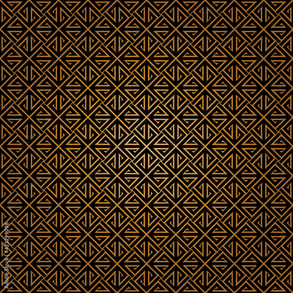 Poster geometric of square stripe pattern. design mosaic tile gold on black background. design print for il