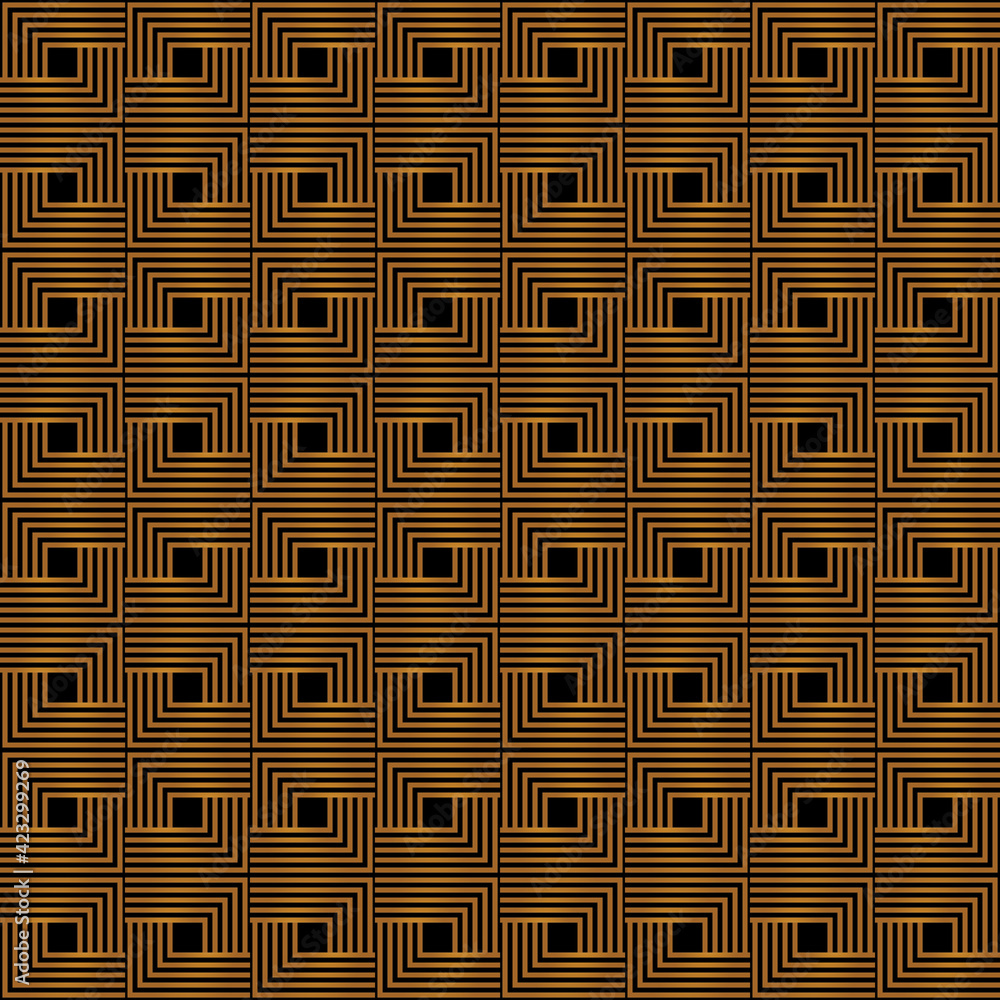 Poster geometric of square lines pattern. design regular tile gold on black background. design print for il