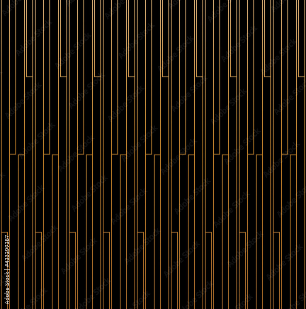 Poster geomeric of vertical stripe pattern. design turn line gold on black background. design print for ill