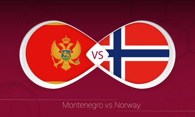 Montenegro vs Norway in Football Competition, Group G. Versus icon on Football background.