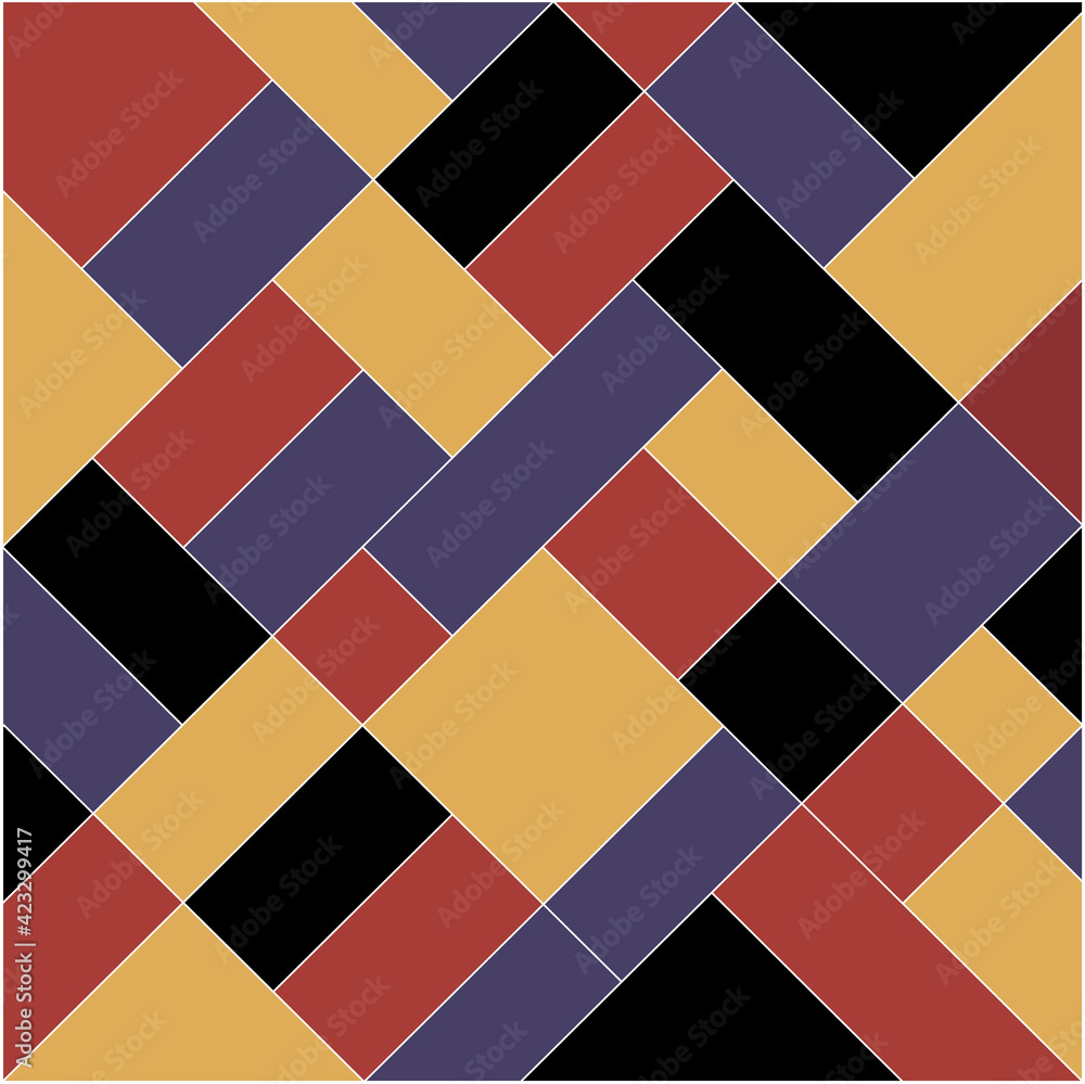 Poster abstract of diagonal random tile pattern. design mondrian colors on white background. design print f