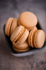 Caramel macarons closeup