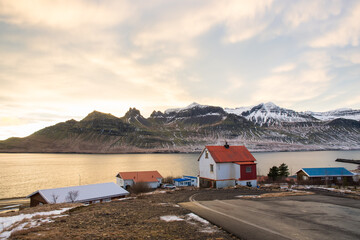 Sunset in Stodvarfjordur in east Icelandic countryside