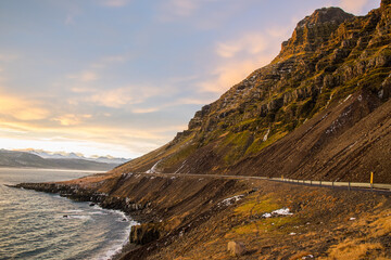 Road through Kambaskridur Land slides in Iceland