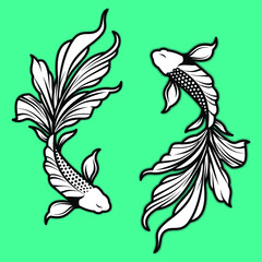 Fish Cartoon Yin Yang Black and White - Vector art illustration