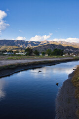 Fototapeta premium Hiking in the Carpinteria salt marsh after a passing storm
