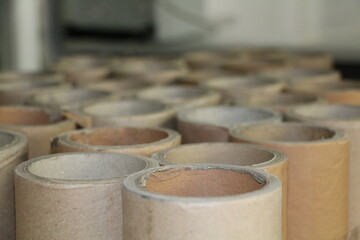 Kraft reels used for printed posters. selective focus