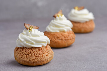 Choux with chestnut filling and chantilly cream