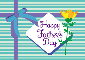 "Happy Father's Day"  Purple Ribbon and Double Color Bow Gift Wrap Design Greeting Card