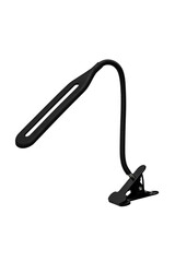 LED lamp on a flexible leg with a clothespin for attaching to a table. Table lamp isolate on a...