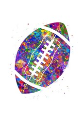 American Football ball watercolor art, abstract painting. sport art print, watercolor illustration rainbow, colorful, decoration wall art.