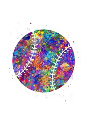 Baseball ball watercolor art, abstract painting. sport art print, watercolor illustration rainbow, colorful, decoration wall art.
