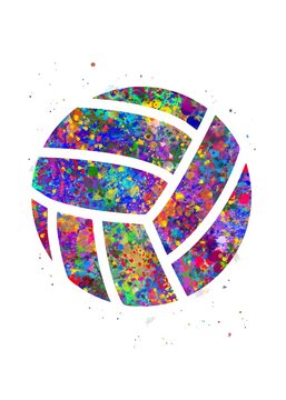 Volleyball ball watercolor art, abstract painting. sport art print, watercolor illustration rainbow, colorful, decoration wall art.