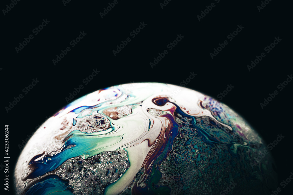 Sticker abstract background planet. globe planet earth in galaxy universe space with sun on black background