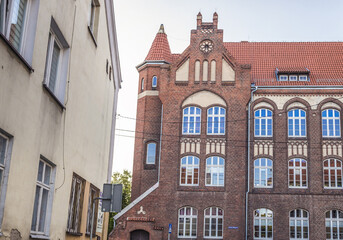 Fototapeta na wymiar Exterior of Wojciech Ketrzynski school building in Ketrzyn city, Poland