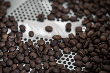top view of fresh roasted coffee beans background